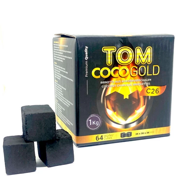 Уголь кокосовый Tom Cococha Gold С26 1кг 64кубика в упаковке