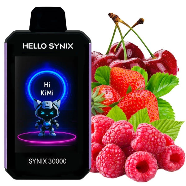 Одноразова електронна сигарета Hello Synix Cherry Strawberry Raspberry (Вишня Полуниця Малина) (30000 Затяжок)