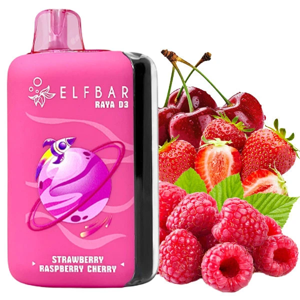 Одноразовая электронная сигарета Elf Bar Raya D3 Strawberry Raspberry Cherry (Клубника Малина Вишня) (25000 Затяжек)